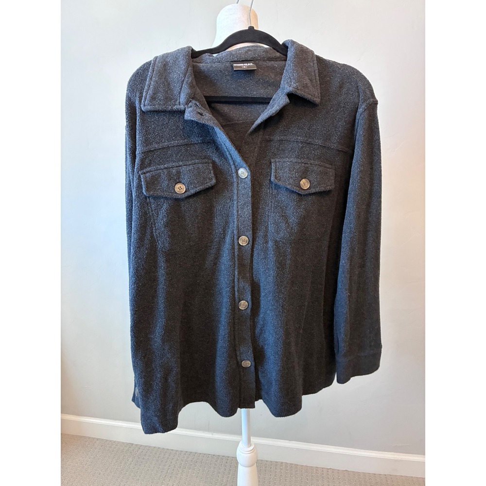 32 Degrees Heat Women Charcoal Gray Fleece Button Down Shirt Jacket XL RN165550